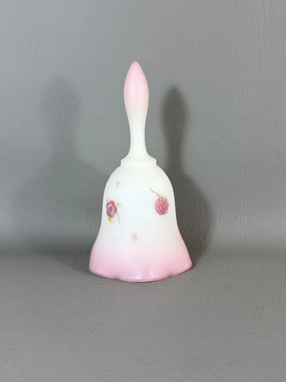 Vintage Fenton Art Glass Bell Hand-Painted Floral Signed C. Smith Pink Satin